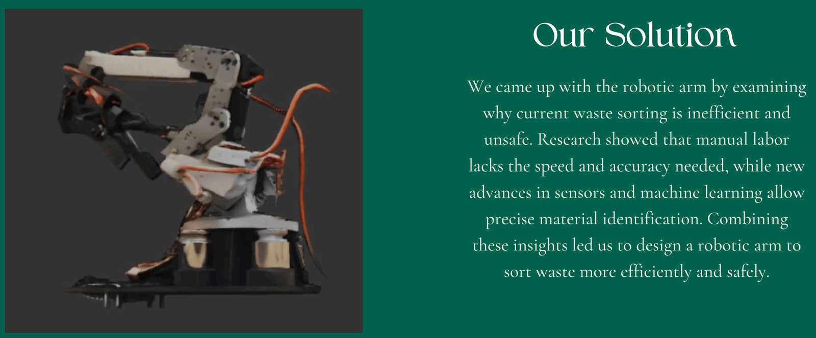 Slide describing a robotic arm for safer waste sorting